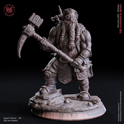 Dwarf Miner Miniature | Male Dwarf DnD Figure for Dungeons and Dragons 5e | 32mm Scale - Plague Miniatures shop for DnD Miniatures