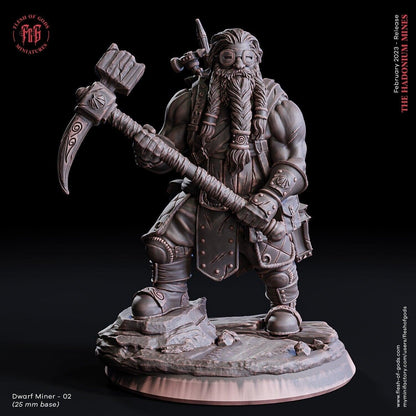 Dwarf Miner Miniature | Male Dwarf DnD Figure for Dungeons and Dragons 5e | 32mm Scale - Plague Miniatures