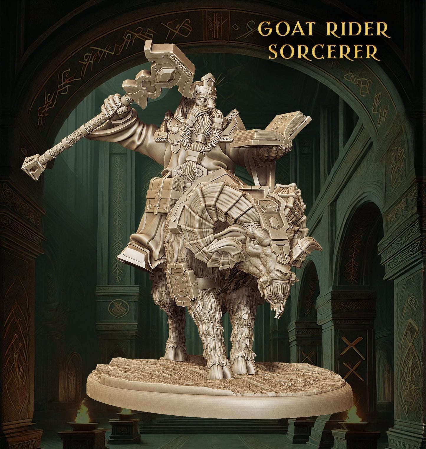 Dwarf Sorcerer | Goat Rider Dwarf Miniature | Arcane Spellcaster Tabletop Figure | 50mm Base - Plague Miniatures