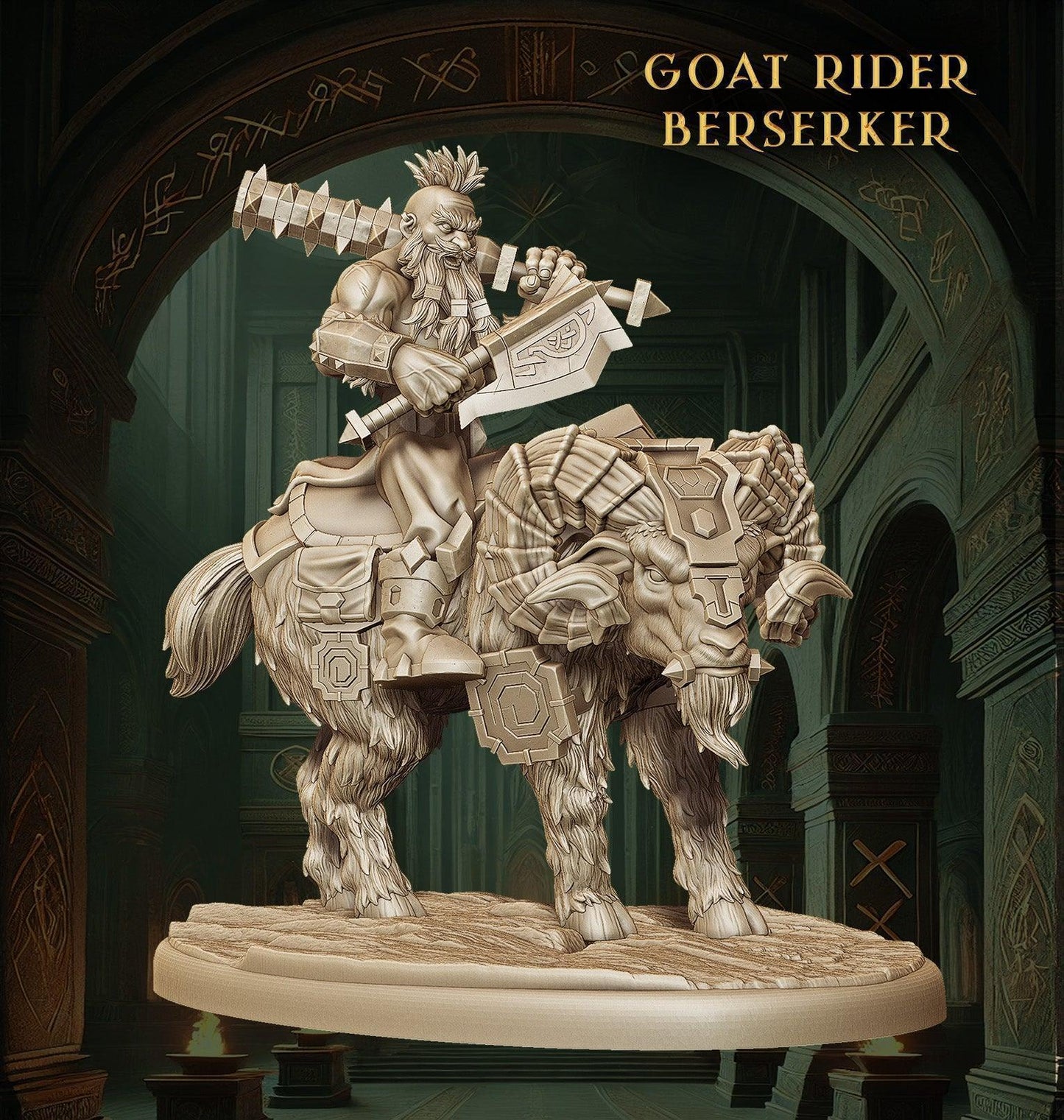 Dwarf Warrior | Goat Rider Dwarf Miniature| Fantasy Tabletop Gaming Figure | 50 Base - Plague Miniatures