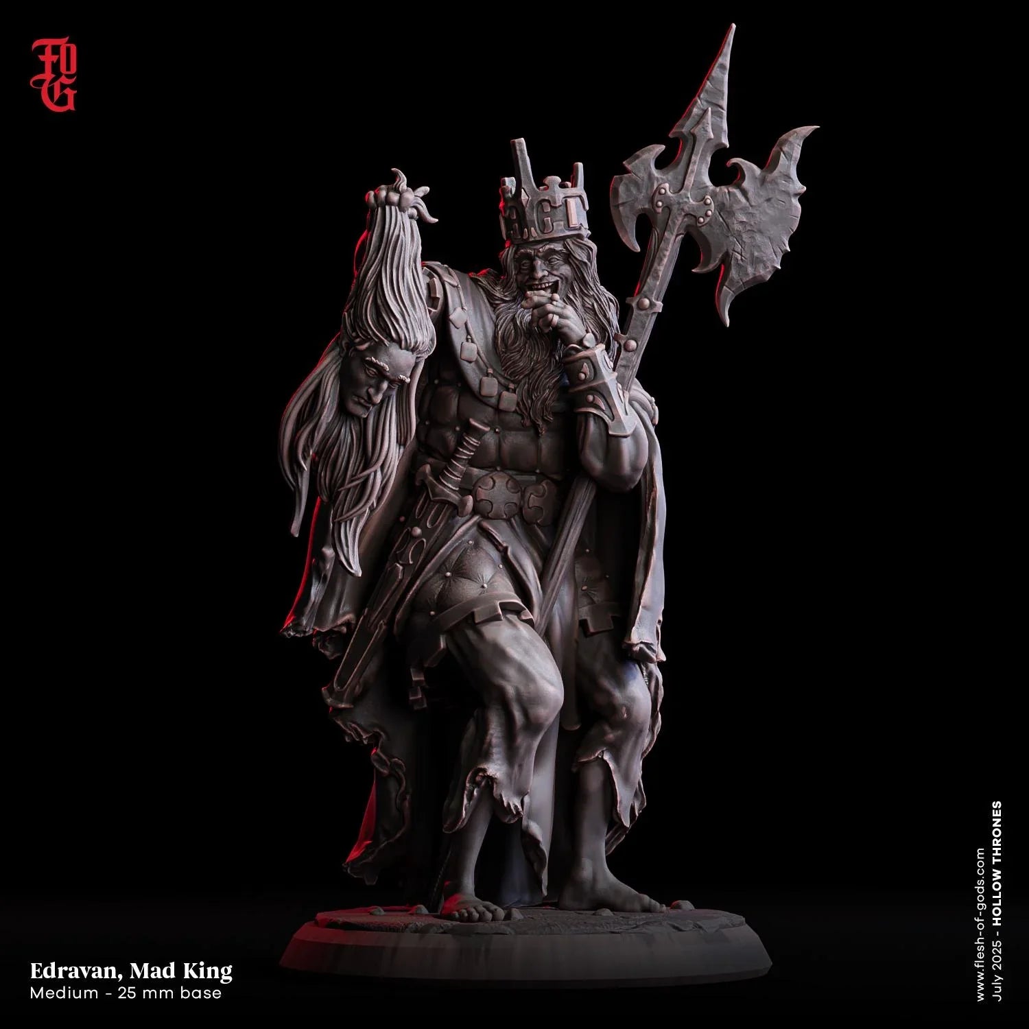 Edravan, Mad King | Royal NPC Human Figurine & Dark Royalty Miniature | 32mm Scale or 75mm Scale - Plague Miniatures