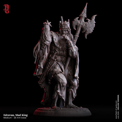 Edravan, Mad King | Royal NPC Human Figurine & Dark Royalty Miniature | 32mm Scale or 75mm Scale - Plague Miniatures