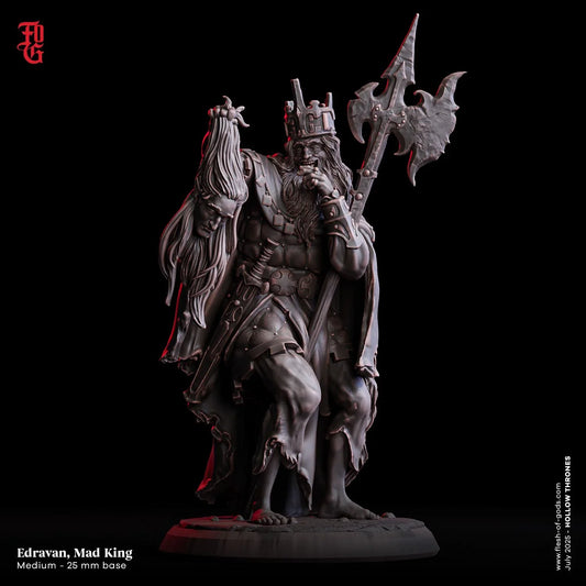 Edravan, Mad King | Royal NPC Human Figurine & Dark Royalty Miniature | 32mm Scale or 75mm Scale - Plague Miniatures