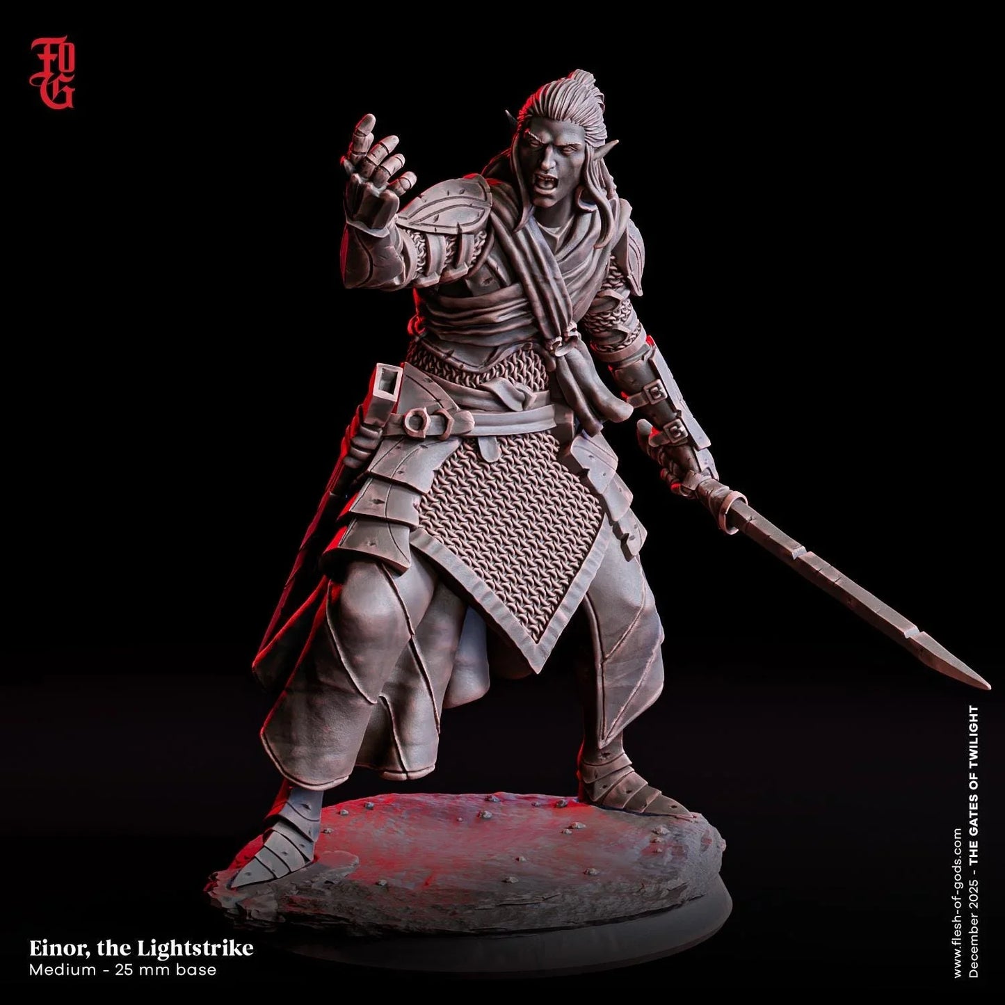 Einor, The Lightstrike Miniature | Elf Warrior Elven Figurine | 32mm Scale or 75mm Scale - Plague Miniatures