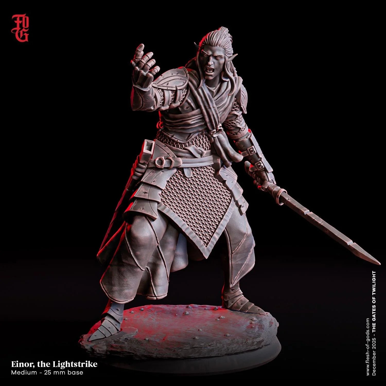 Einor, The Lightstrike Miniature | Elf Warrior Elven Figurine | 32mm Scale or 75mm Scale - Plague Miniatures