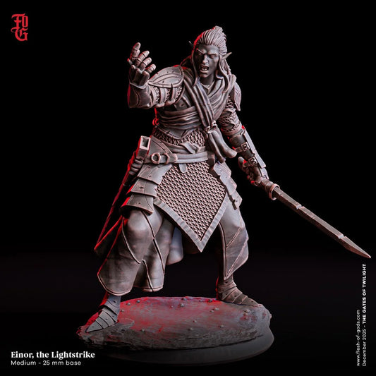 Einor, The Lightstrike Miniature | Elf Warrior Elven Figurine | 32mm Scale or 75mm Scale - Plague Miniatures