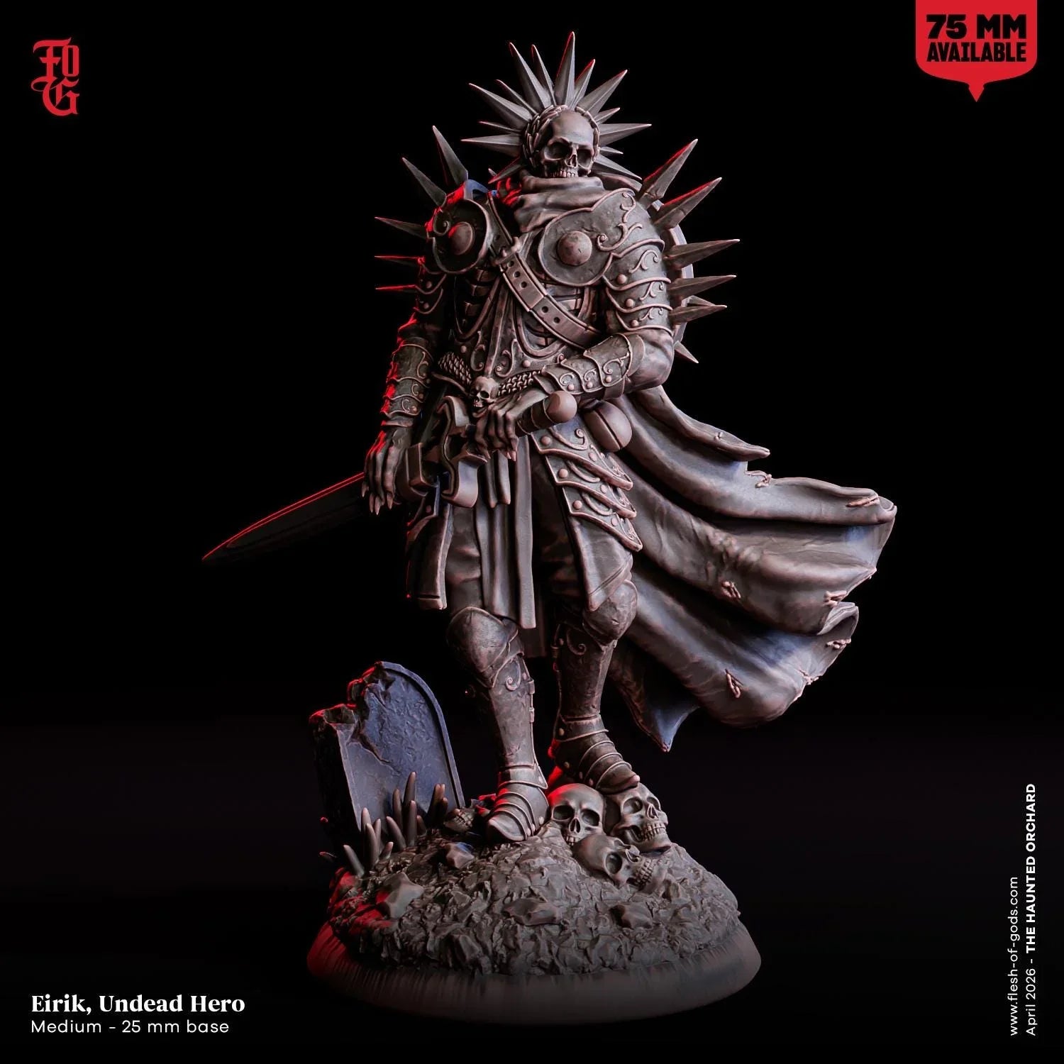 Eirik, Undead Hero Miniature | Skeleton Warrior Fighter Figurine | 32mm Scale or 75mm Scale - Plague Miniatures