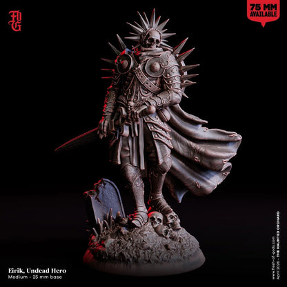 Eirik, Undead Hero Miniature | Skeleton Warrior Fighter Figurine | 32mm Scale or 75mm Scale - Plague Miniatures