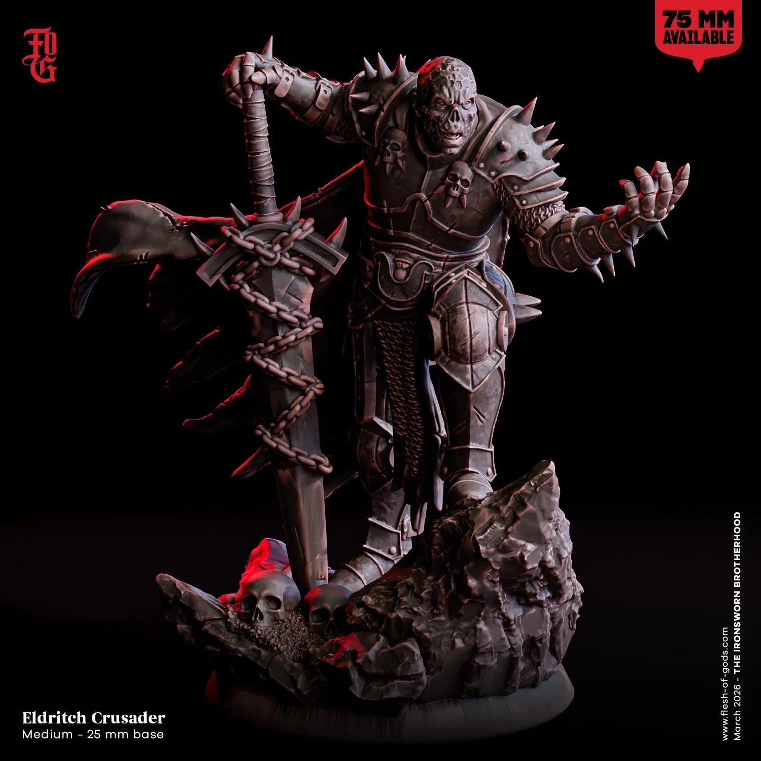 Eldritch Crusader Miniature | Mutant Warrior Dark Champion Figurine | 32mm Scale or 75mm Scale - Plague Miniatures