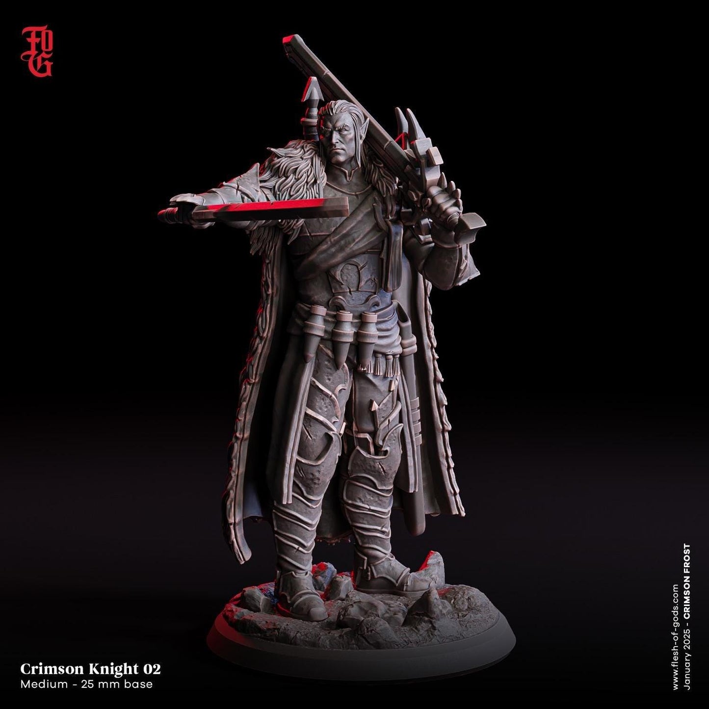 Elf Fighter Monster Figurine | Crimson Knight Miniature | 32mm Scale or 75mm Scale - Plague Miniatures