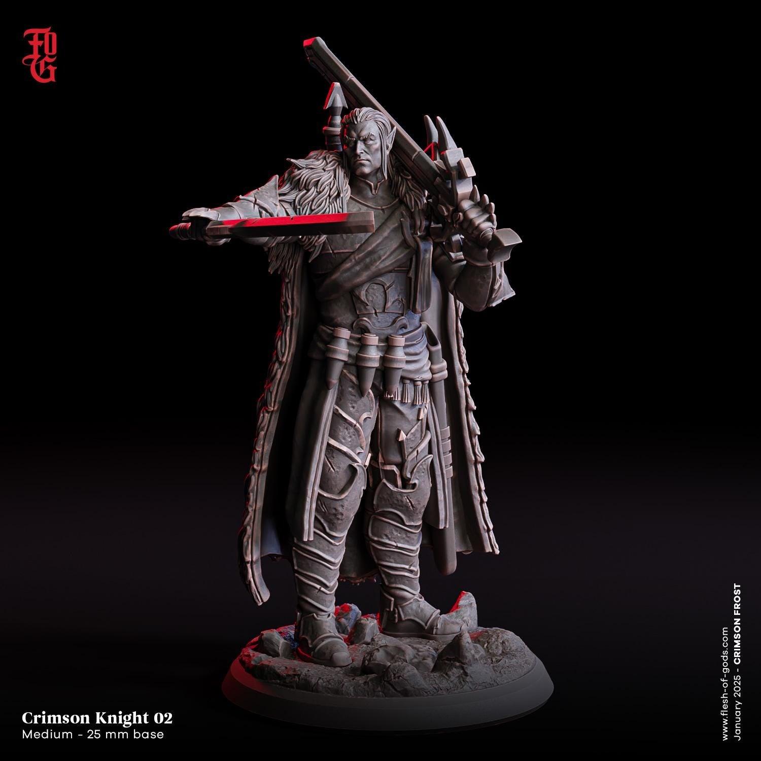 Elf Fighter Monster Figurine | Crimson Knight Miniature | 32mm Scale or 75mm Scale - Plague Miniatures