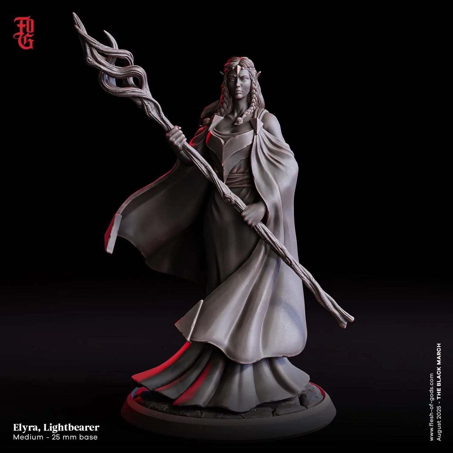 Elyra, Lightbearer | Elven Spellcaster Miniature | 32mm Scale or 75mm Scale - Plague Miniatures