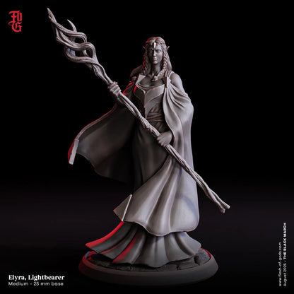 Elyra, Lightbearer | Elven Spellcaster Miniature | 32mm Scale or 75mm Scale - Plague Miniatures