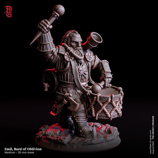 Emil, Dwarf Bard of Oblivion Miniature | Male Dwarf NPC Figurine for RPGs | 32mm Scale - Plague Miniatures