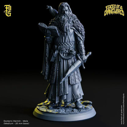 Esoteric Hermit Miniature | Male Wild Human Druid Figurine with Crow for MÖRK BORG | 32mm Scale - Plague Miniatures
