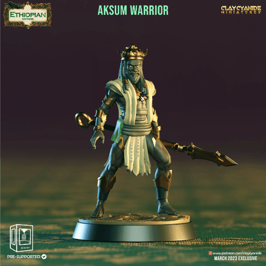 Ethiopian Fighter Miniature | Ethiopian Mythology Aksum Warrior | 32mm Scale - Plague Miniatures