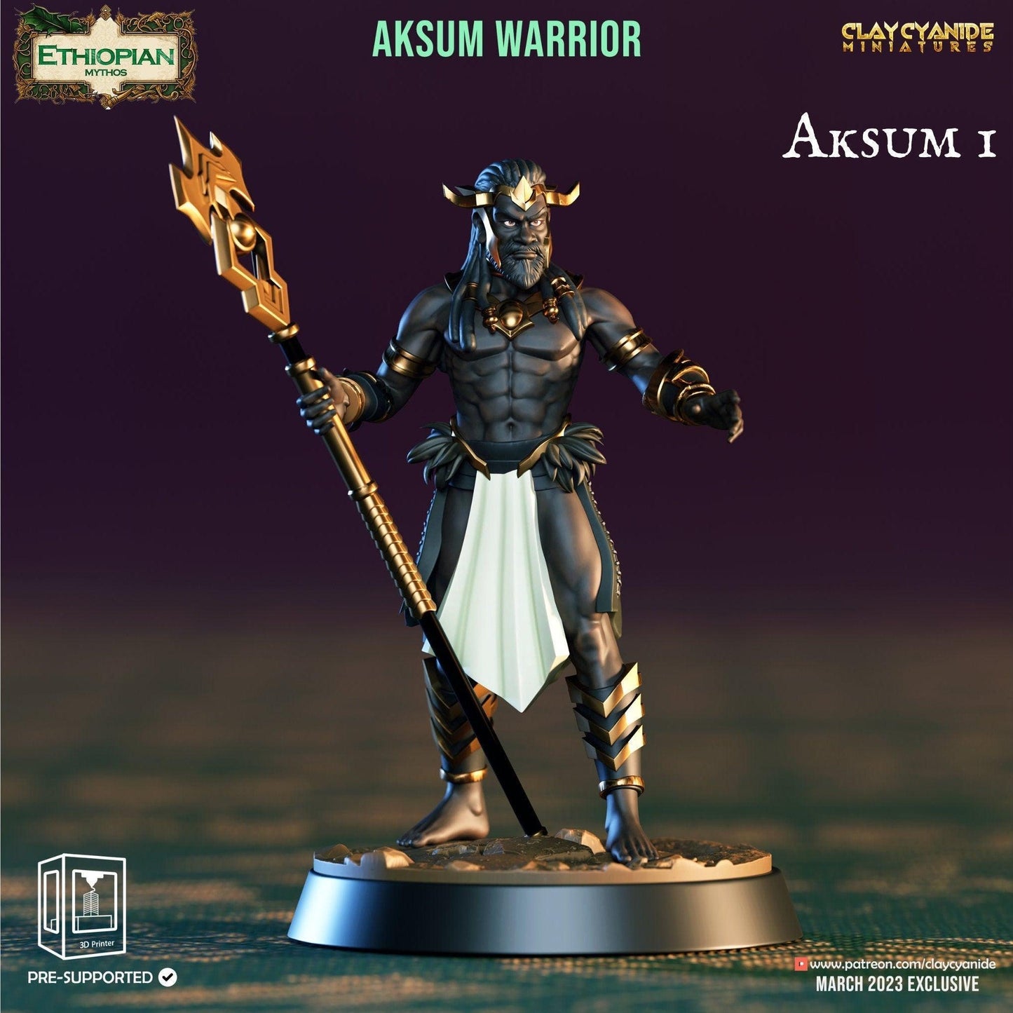 Ethiopian Fighter Miniature | Ethiopian Mythology Aksum Warrior | 32mm Scale - Plague Miniatures