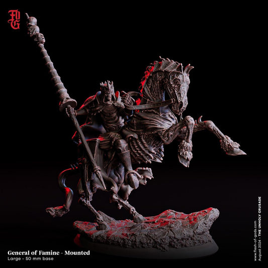 Famine's Warhorse Miniature | General of Famine Mounted Undead Skeleton Monster Figure | 50mm Base - Plague Miniatures