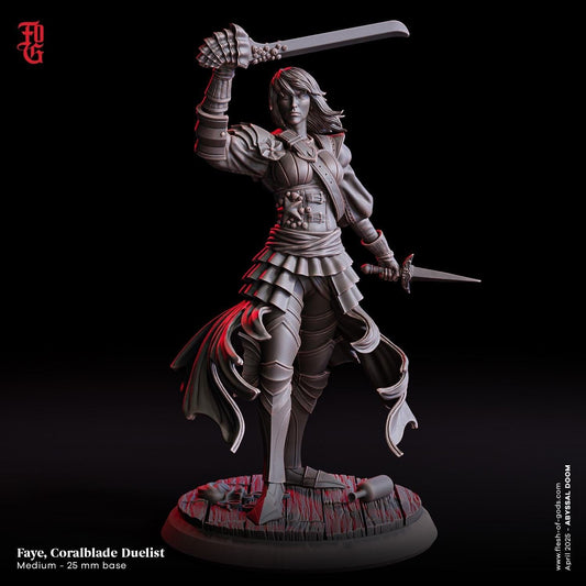 Faye, Coralblade Duelist | Aquatic Rogue Miniature | 32mm Scale or 75mm Scale - Plague Miniatures