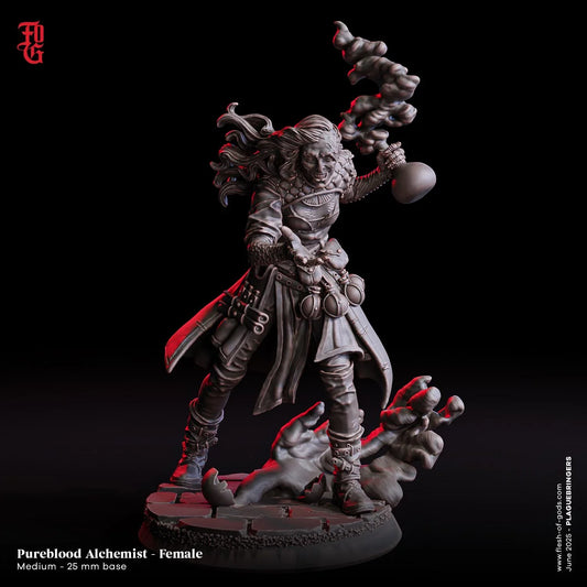 Female Pureblood Alchemist | Undead Plague Doctor Artificer Miniature | 32mm Scale or 75mm Scale - Plague Miniatures