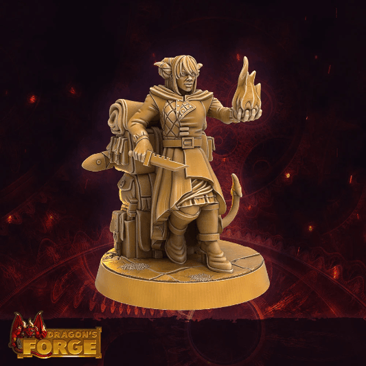 Female Rogue Miniature with Flame - 32mm scale DnD Miniature - Plague Miniatures