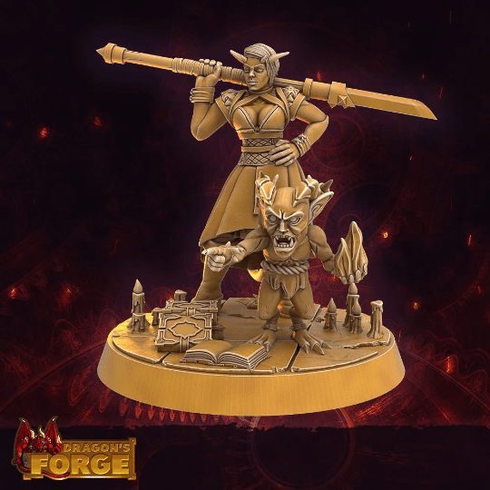 Female Rogue Miniature with Goblin Companion - 32mm scale DnD Miniature - Plague Miniatures