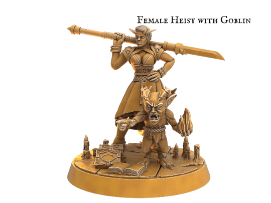 Female Rogue Miniature with Goblin Companion - 32mm scale DnD Miniature - Plague Miniatures