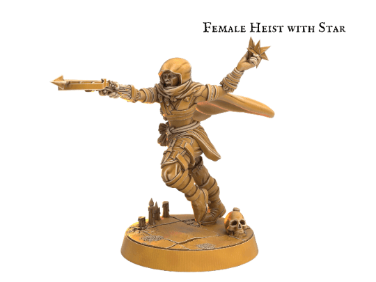 Female Rogue Miniature with Star Shuirken - 32mm scale DnD Miniature - Plague Miniatures