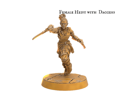 Female Rogue Miniature with Treasure - 32mm scale DnD Miniature - Plague Miniatures