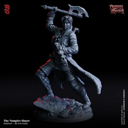 Female Vampire Slayer Miniature | Fearless Human Warrior and Hunter Figurine | 32mm Scale - Plague Miniatures