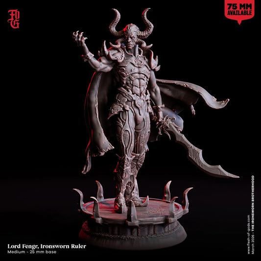 Fengr, Ironsworn Ruler Miniature | Humanoid Demon Dark Tyrant Figurine | 32mm Scale or 75mm Scale - Plague Miniatures