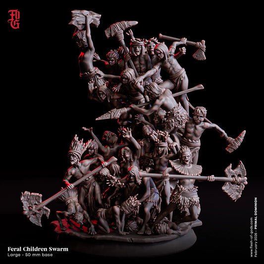 Feral Children Swarm Miniature | Forest Dweller Horde Monster Figurine | 50mm Base - Plague Miniatures