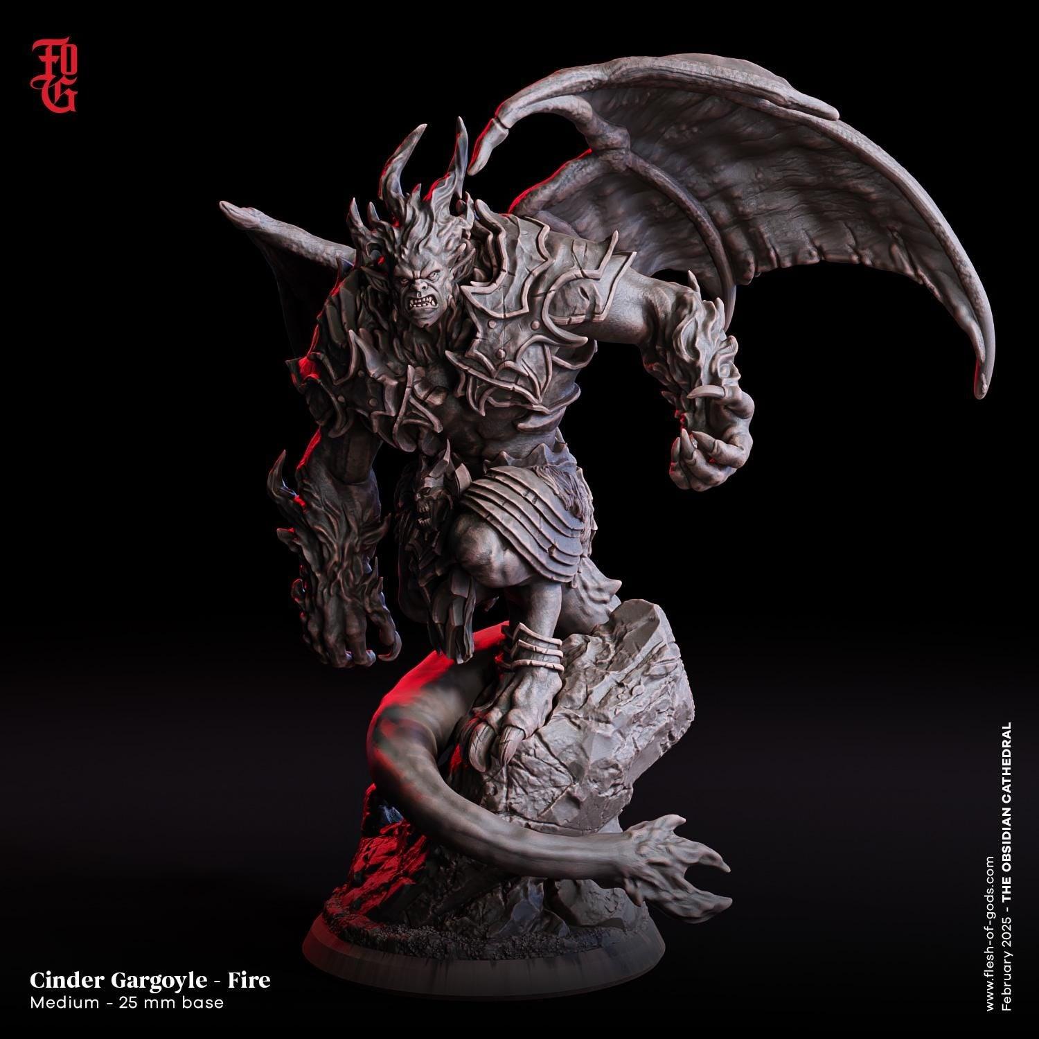 Fire Cinder Gargoyle Monster Miniature | Elemental Garganoid Figurine | 32mm Scale - Plague Miniatures