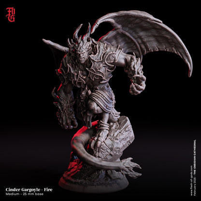 Fire Cinder Gargoyle Monster Miniature | Elemental Garganoid Figurine | 32mm Scale - Plague Miniatures
