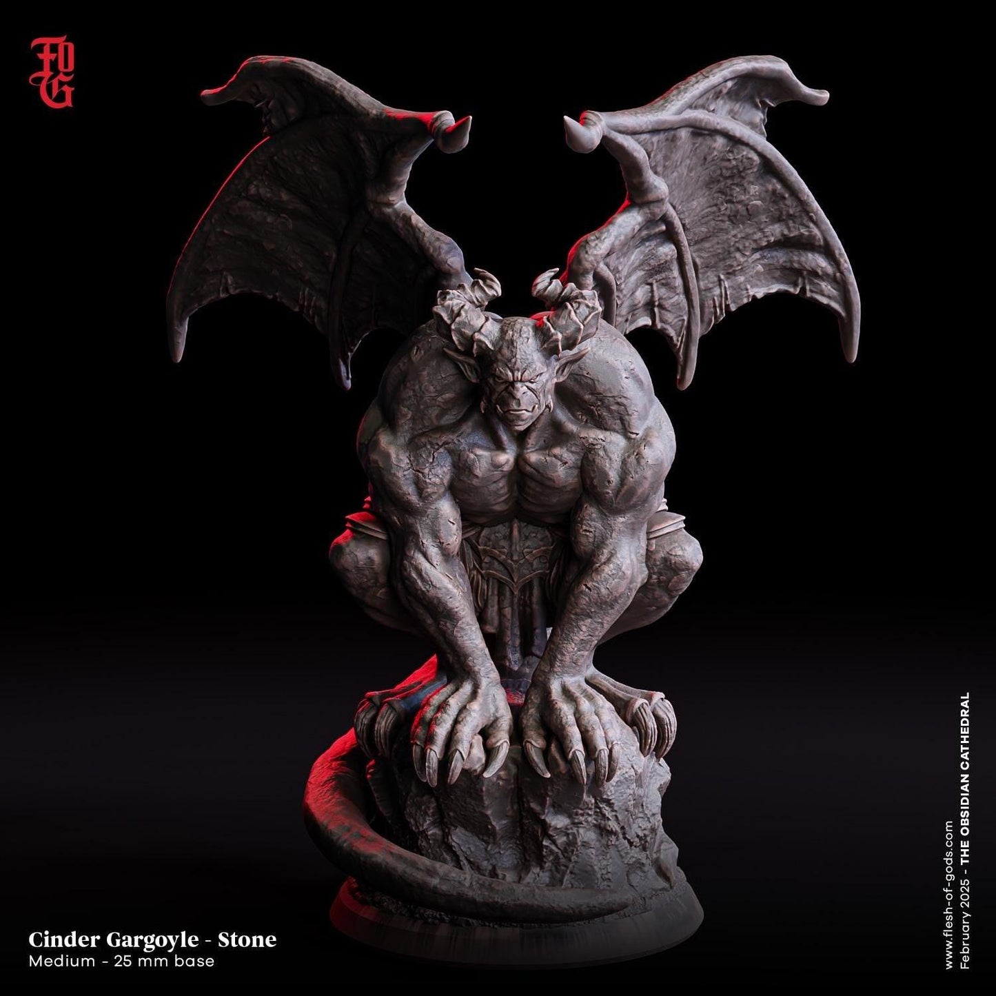 Fire Cinder Gargoyle Monster Miniature | Elemental Garganoid Figurine | 32mm Scale - Plague Miniatures