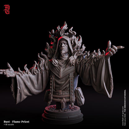 Flame Priest Miniature | DnD Fire Mage Spellcaster Figurine | 32mm Scale or 75mm Scale - Plague Miniatures