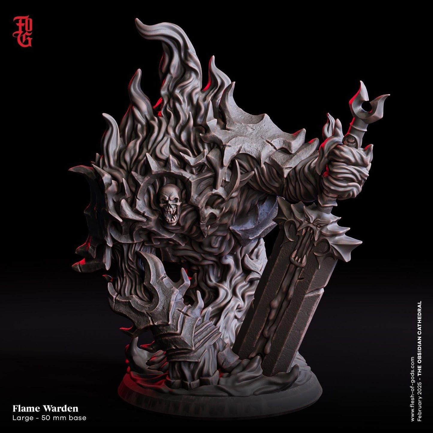 Flame Warden Fire Elemental Miniature | Large Elemental Figurine | 50mm Base - Plague Miniatures