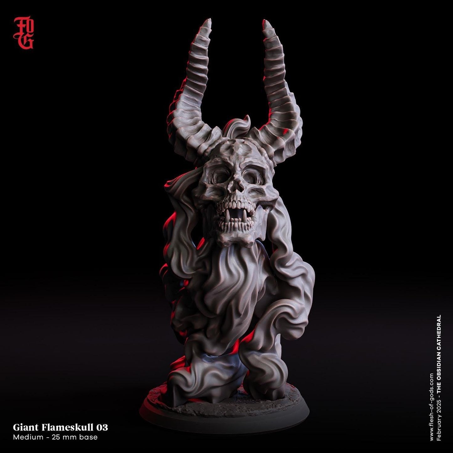 Flameskull Miniature | Undead Monster Fiery Skull Figure | 32mm Scale - Plague Miniatures