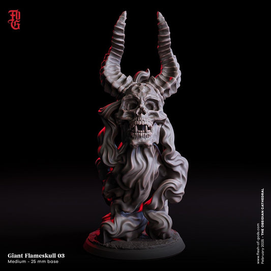Flameskull Miniature | Undead Monster Fiery Skull Figure | 32mm Scale - Plague Miniatures