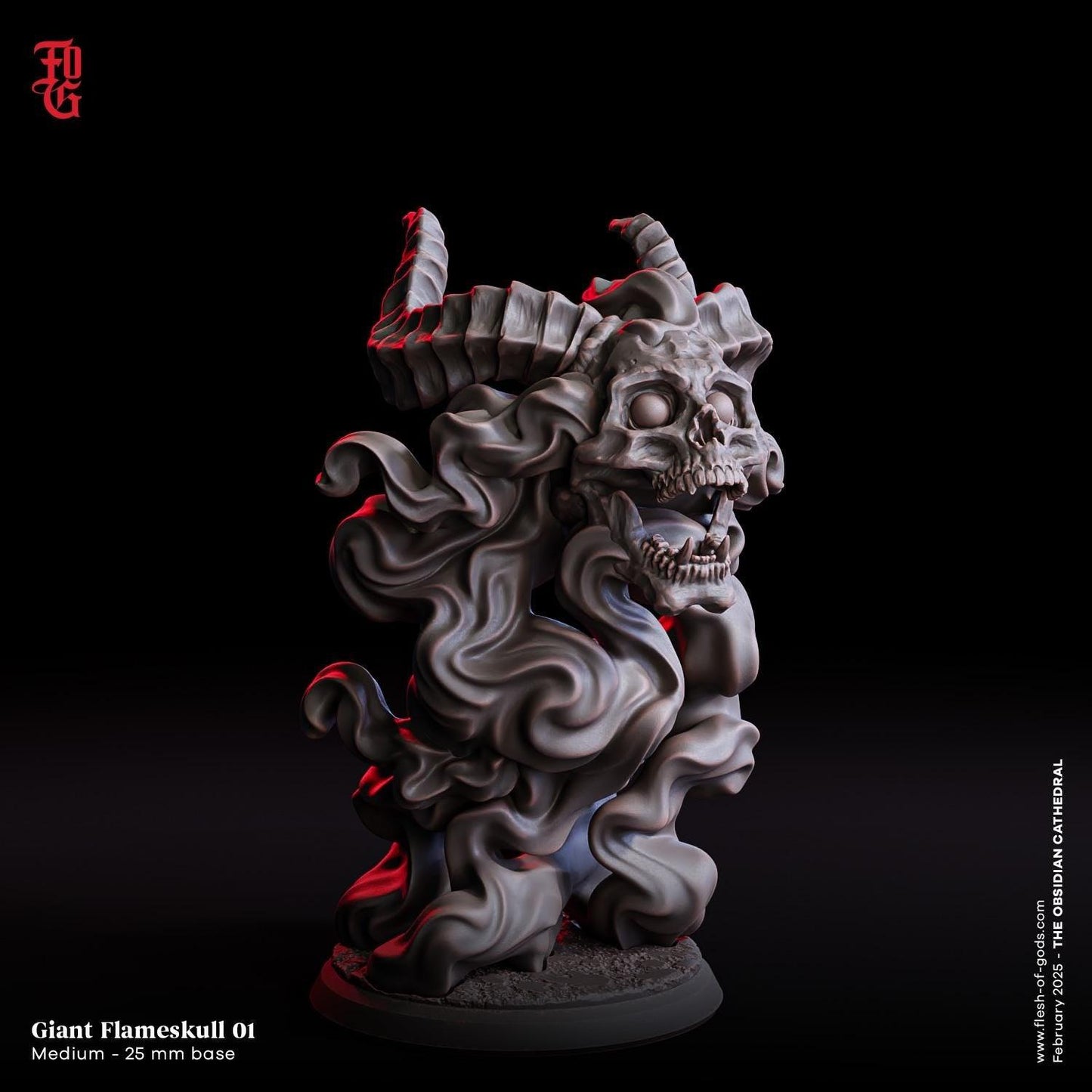 Flameskull Miniature | Undead Monster Fiery Skull Figure | 32mm Scale - Plague Miniatures