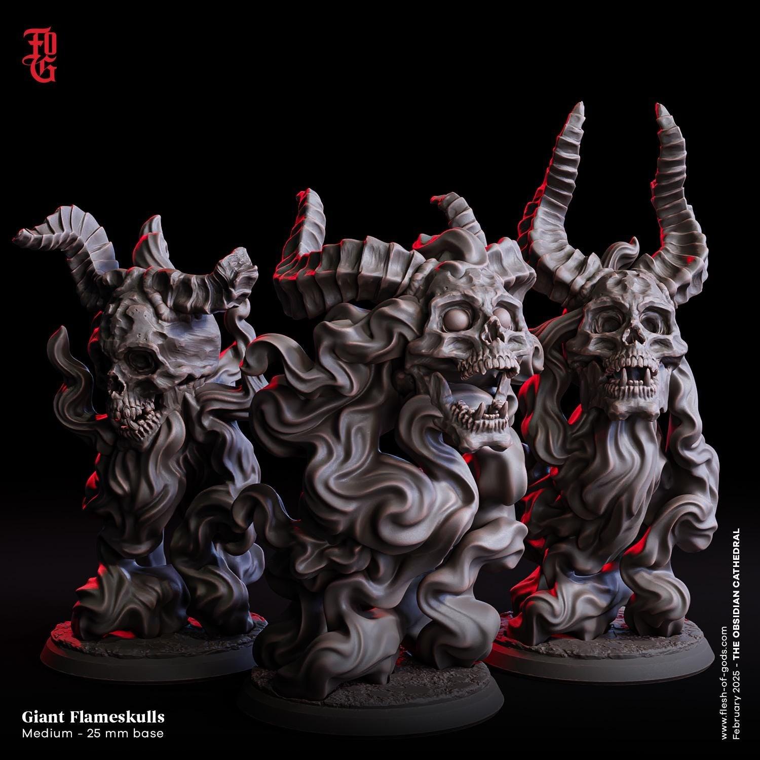 Flameskull Miniature | Undead Monster Fiery Skull Figure | 32mm Scale - Plague Miniatures