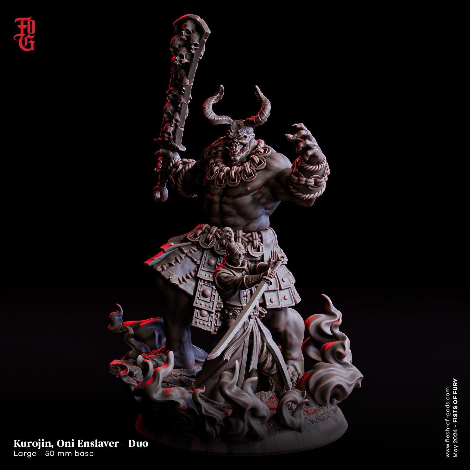 Flaming Oni Slave Miniature | Infernal Japanese Monster Figure | 50mm Base - Plague Miniatures