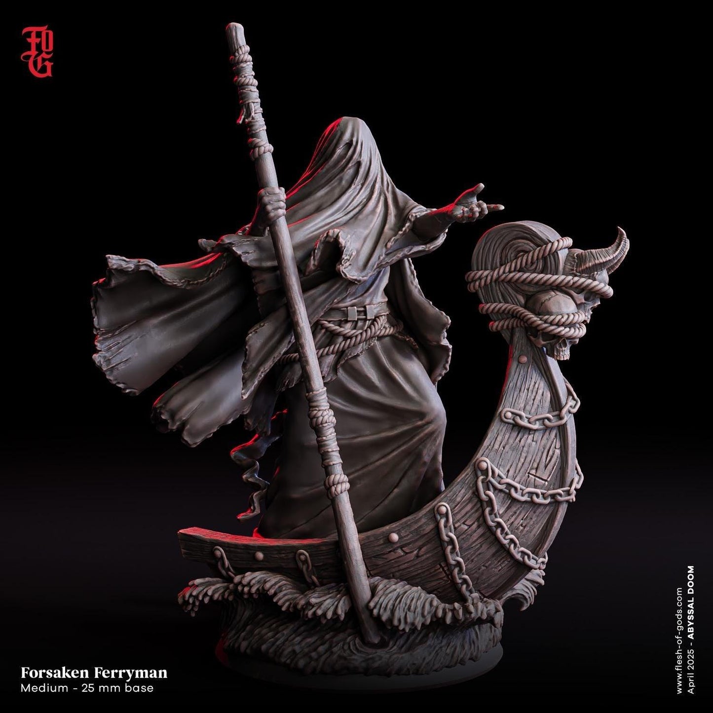 Forsaken Ferryman, Immortal Undead | Nautical NPC Miniature with Ship Base | 32mm Scale or 75mm Scale - Plague Miniatures