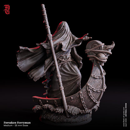 Forsaken Ferryman, Immortal Undead | Nautical NPC Miniature with Ship Base | 32mm Scale or 75mm Scale - Plague Miniatures