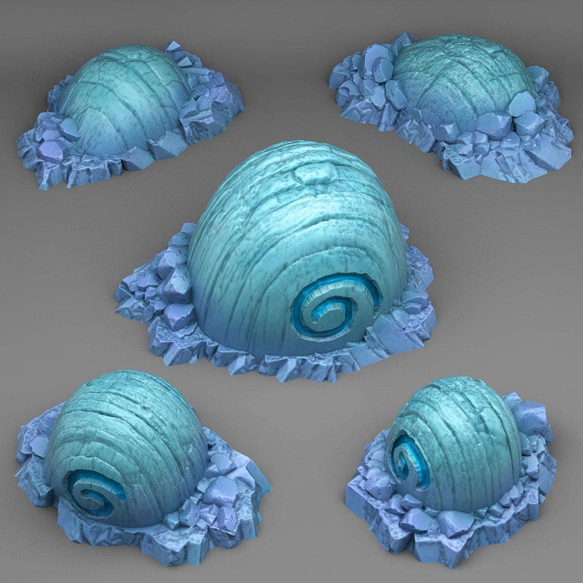 Fossilized Ice Snail Miniatures | DnD Ruin Wargaming Terrain | 28mm or 32mm Scale - Plague Miniatures