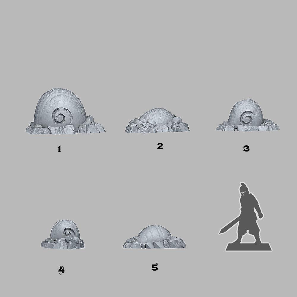 Fossilized Ice Snail Miniatures | DnD Ruin Wargaming Terrain | 28mm or 32mm Scale - Plague Miniatures