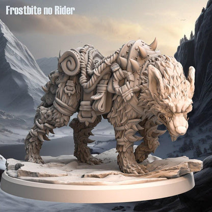 Frostbite Rider Miniature | Wolf Mount | 32mm Scale - Plague Miniatures