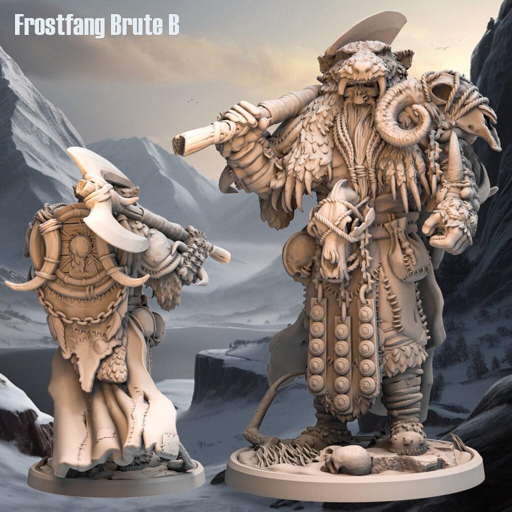 FrostFang Brute Miniature | Snow Axe Brute | 32mm Scale - Plague Miniatures