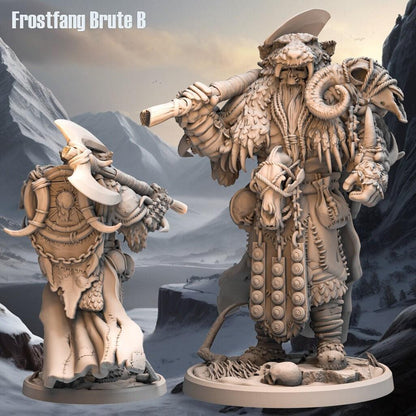 FrostFang Brute Miniature | Snow Axe Brute | 32mm Scale - Plague Miniatures