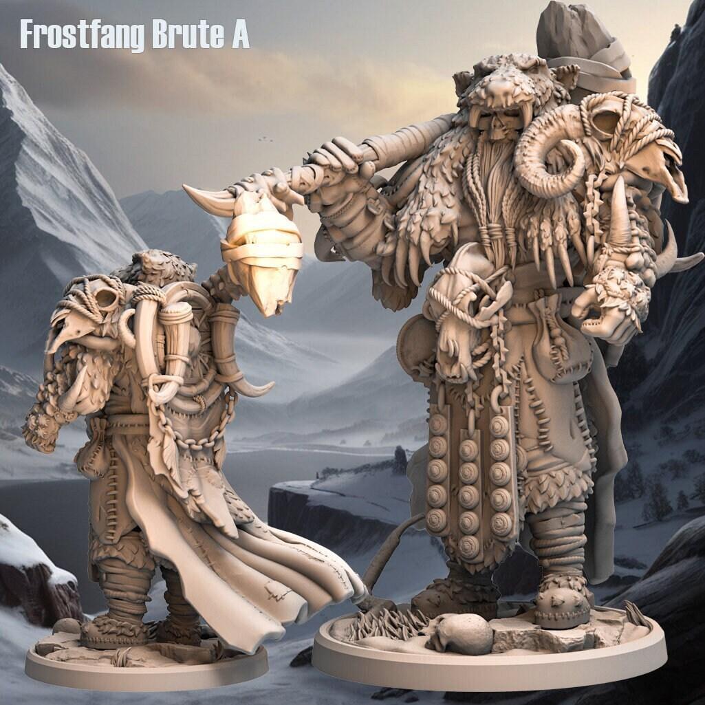 FrostFang Brute Miniature | Snow Axe Brute | 32mm Scale - Plague Miniatures